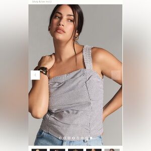 Anthropologie Pilcro Ruched Gray Striped Tank size XL